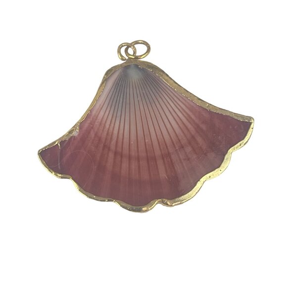 Gold Edged Natural Shell Pendant Charm 1.75 inch - Picture 2 of 6